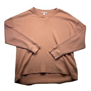 Seven7 Waffle Knit Pullover Top Womens XL Long Sleeve High Low Hem Cozy Peach